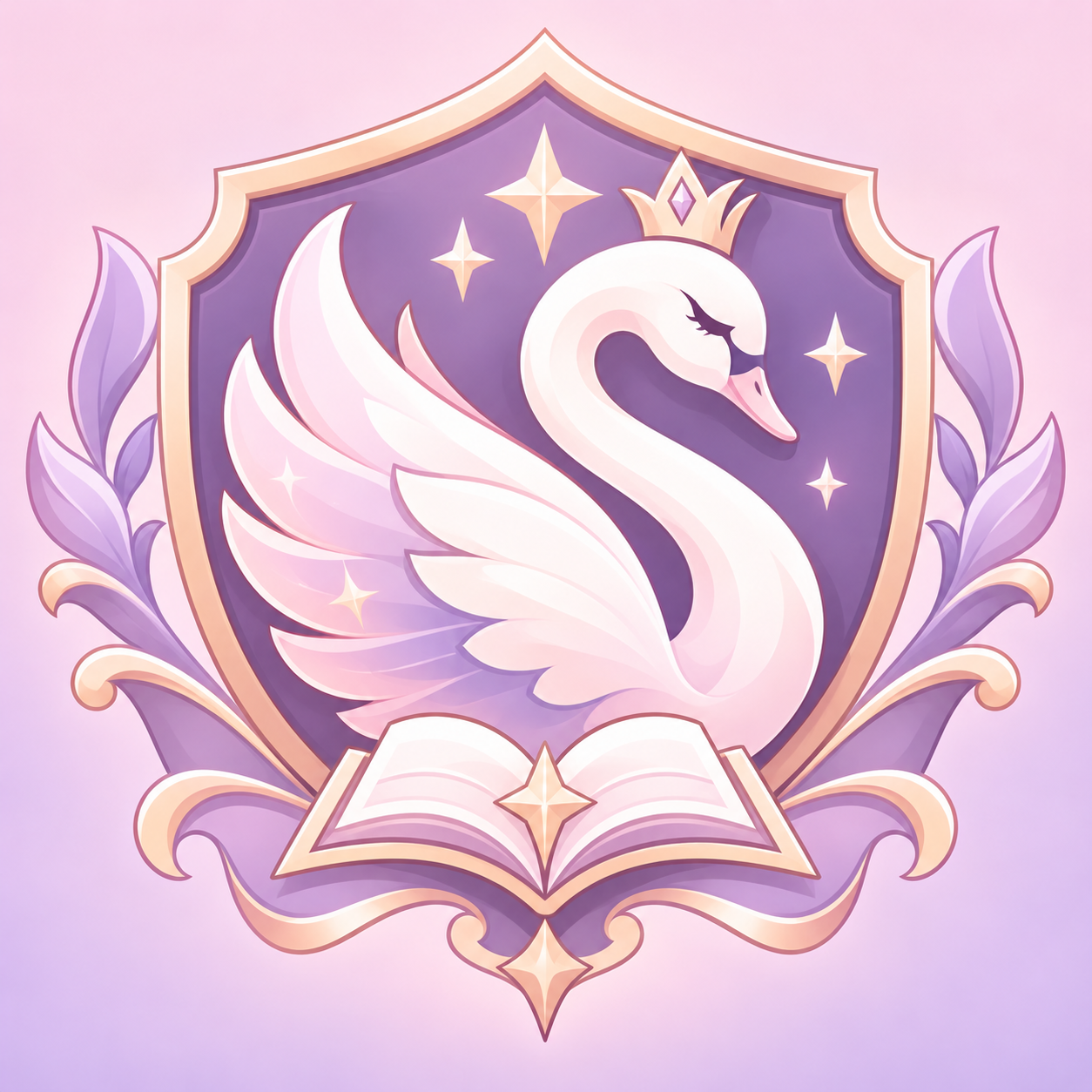 Escudo de cisne rosa y lavanda creado para la wiki de fans de Evermore High